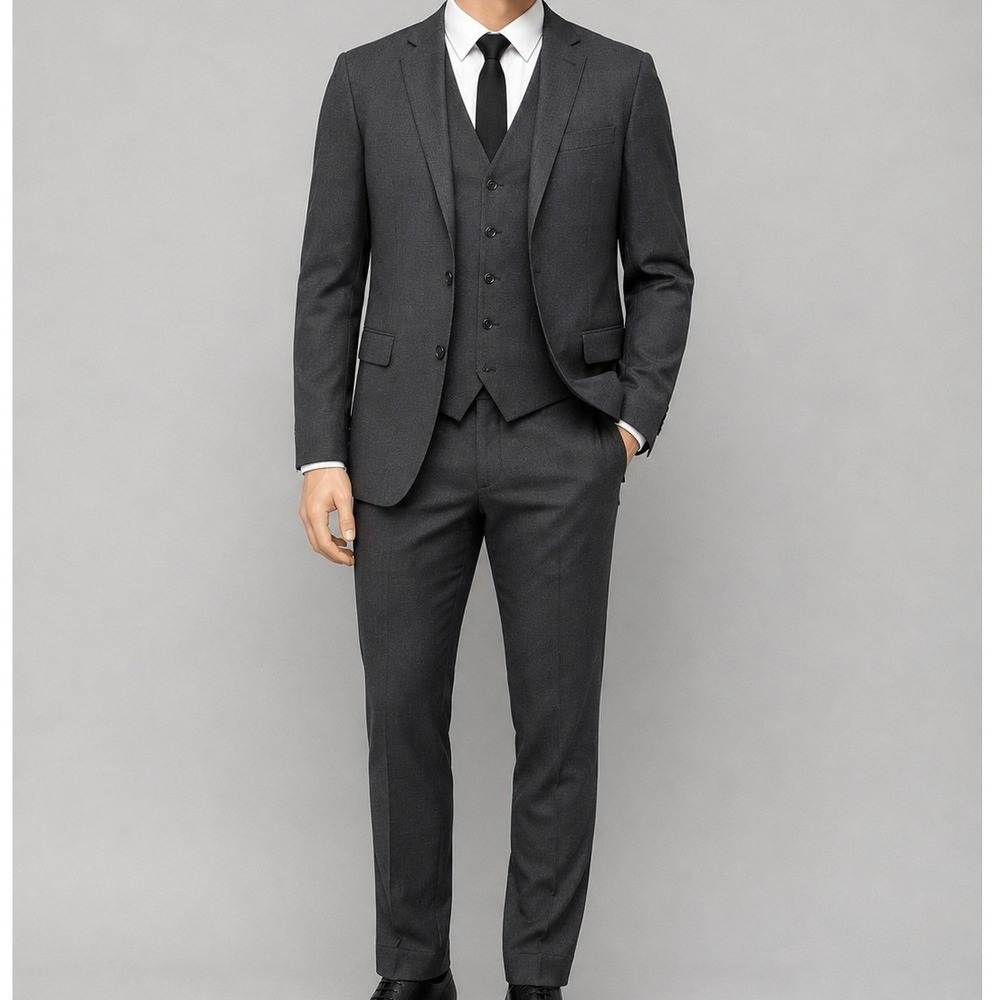 Alain Dupetit‎ Mens 3-Piece Suit Dark Grey Slim Fit Formal 34S 28W